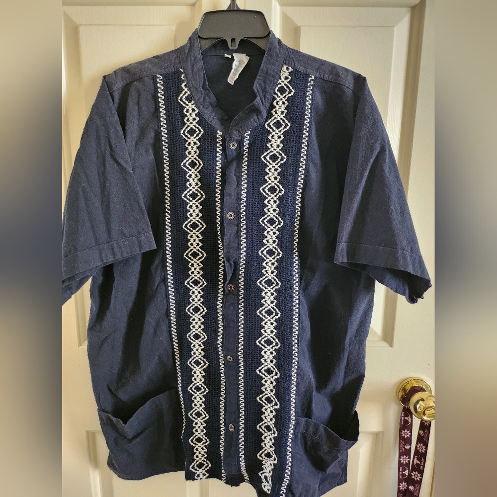 Navy Blue Embroidered Shirt